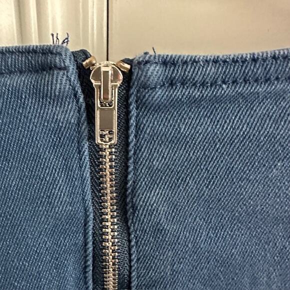 En Saison Puff Sleeve Belted Denim Wide Leg Jumpsuit Medium - Picture 15 of 16